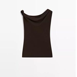 Massimo Dutti DRAPED COTTON TOP WITH KNOT DETAIL XS